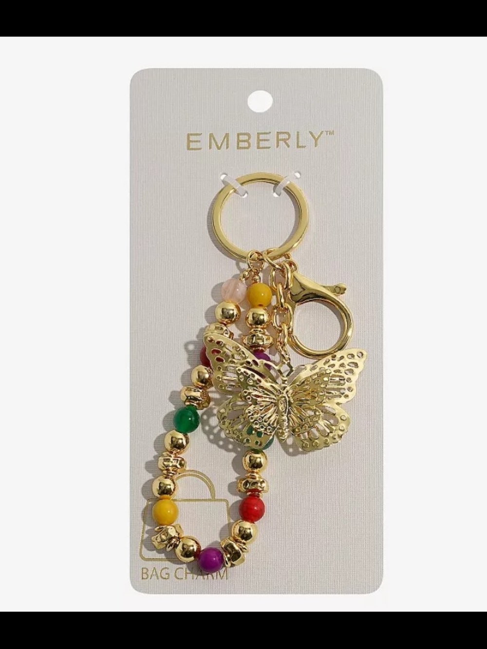 New Emberly Gold Butterfly Multicolor Beaded Keychain Bag Charm
